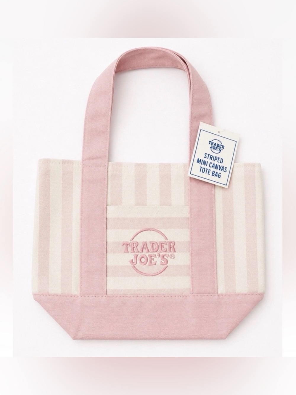 Trader Joe's Pink & Cream Stripe Mini Tote Bag - New with Tag